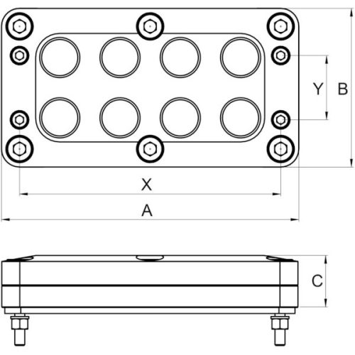AGRO 1908.88.08.83.101 Multi kábelbevezető MCE - EMC (árnyékolt) - eloxált alumínium - 8 bevezetés 4,0-10,0 mm között IP68