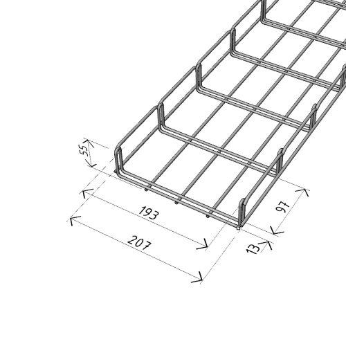 MERKUR2 50/50 rácsos kábeltálca - beltéri - galvanizált méretei
