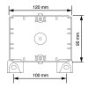 ATTEMA AK2-S 120×95 mm kötő doboz két alsó rögzítési pontokkal hagyományos lemez kábeltálcákhoz 3 kábelbevezetővel IP40