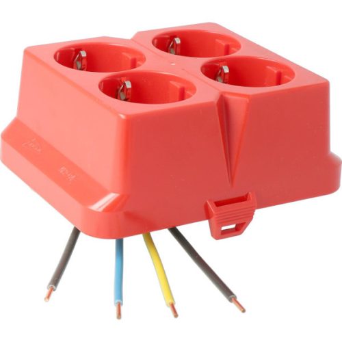 ATTEMA AK2 felpattintható előlap 120×95 mm kötő dobozokhoz 4 db.schuko aljzattal IP40 - PIROS