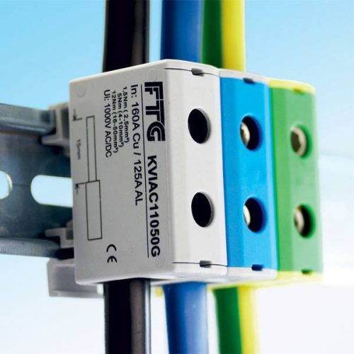 FTG KVIAC 1 pólusú TS35-ös kalapsínre pattintható átvezető blokk 16 mm² - KÉK