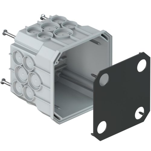Kaiser 9908.01 1-es négyzetes 115×115×110 mm-es mély elágazó doboz / kötődoboz beton falazatba 4 db rögzítőszeggel
