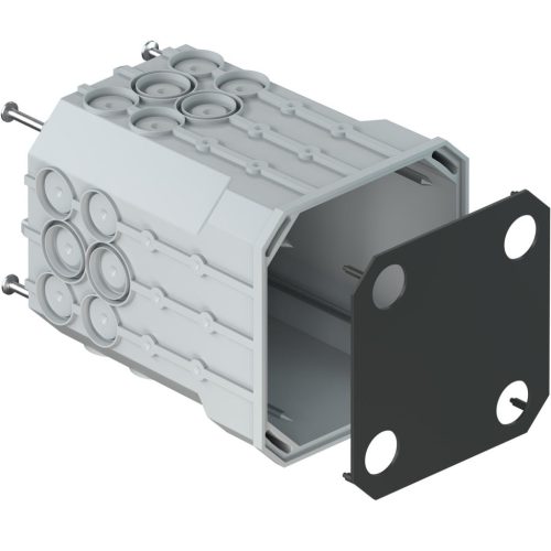 Kaiser 9908.21 1-es négyzetes 115×115×150 mm-es extra mély elágazó doboz / kötődoboz beton falazatba 4 db rögzítőszeggel