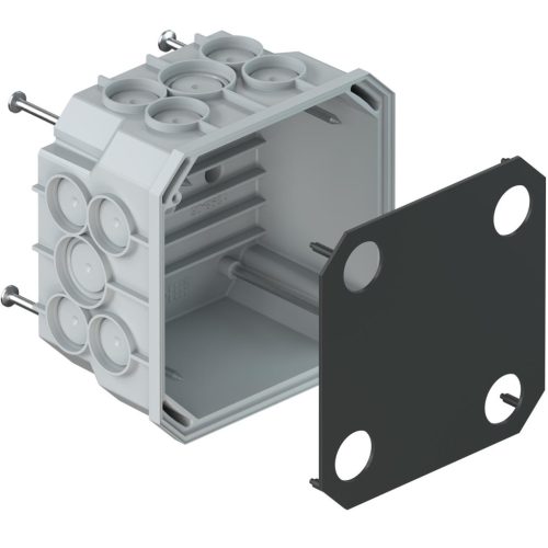 Kaiser 9909.01 1-es négyzetes 115×115×76 mm-es elágazó doboz / kötődoboz beton falazatba 4 db rögzítőszeggel