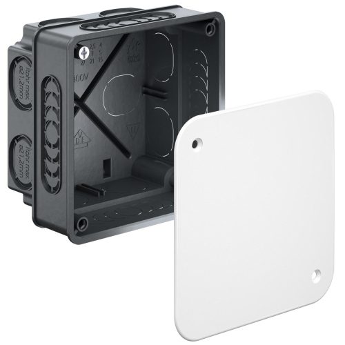 Kaiser 1094-01 négyzetes süllyesztett MÜDK elágazó doboz / kötődoboz fedéllel és 2 db csavarral - méret: 87×87×60 mm