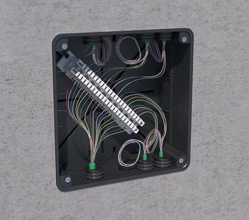 Kaiser 1095-01 négyzetes süllyesztett MÜDK elágazó doboz / kötődoboz fedéllel és 2 db csavarral - méret: 107×107×57 mm