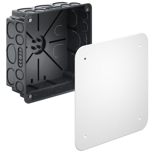 Kaiser 1096-01 négyzetes süllyesztett MÜDK elágazó doboz / kötődoboz fedéllel és 4 db csavarral - méret: 159×159×75 mm