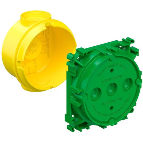 Kaiser 1255-40 1-es sorolható kerek szerelvénydoboz helyszínen öntött beton oldalfalazatba