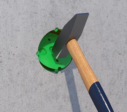 Kaiser 1255-40 1-es sorolható kerek szerelvénydoboz helyszínen öntött beton oldalfalazatba