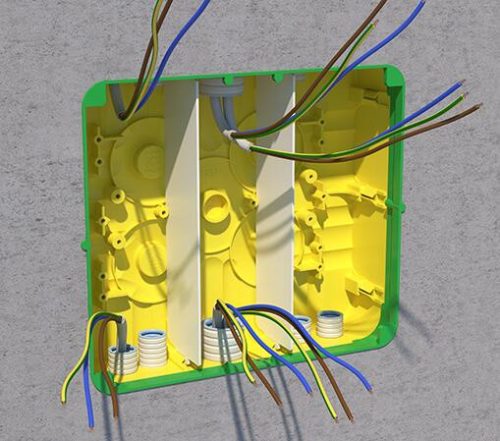 Kaiser 1295-02 1-es négyzetes 128×128×80 mm-es elágazó doboz / kötődoboz beton falazatba