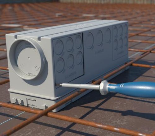 Kaiser 9914.10 1-es 326×104×118 mm nagyméretű sorolható központi leágazó födémsáv / kötődoboz beton falazatba és mennyezetbe