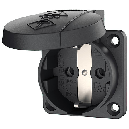 MENNEKES 11012 csapfedeles háztartási (Schuko) beépíthető dugalj 16A 2P+E 230V fekete IP44 - csavarmentes