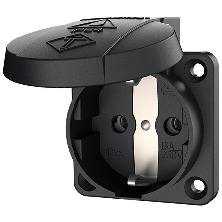 MENNEKES 11032 csapfedeles háztartási (Schuko) beépíthető dugalj 16A 2P+E 230V fekete IP44 - csavaros