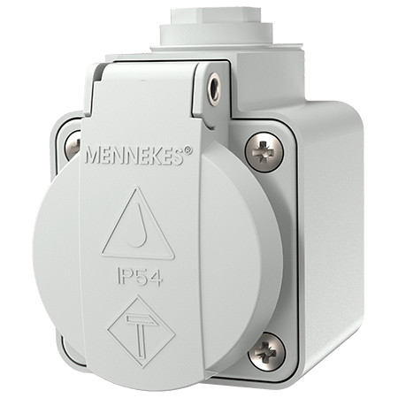 MENNEKES 10081 csapfedeles háztartási (Schuko) fali dugalj 16A 2P+E 230V világosszürke IP44 - csavaros