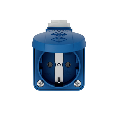 MENNEKES 10082 csapfedeles háztartási (Schuko) fali dugalj 16A 2P+E 230V kék IP44 - csavaros