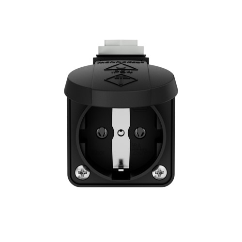 MENNEKES 10120 csapfedeles háztartási (Schuko) fali dugalj 16A 2P+E 230V fekete IP44 - csavaros