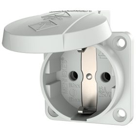   KIFUTÓ TÍPUS - helyettesítő termék a leírásban - MENNEKES 11010 csapfedeles háztartási (Schuko) beépíthető dugalj 16A 2P+E 230V világosszürke IP44 - csavarmentes