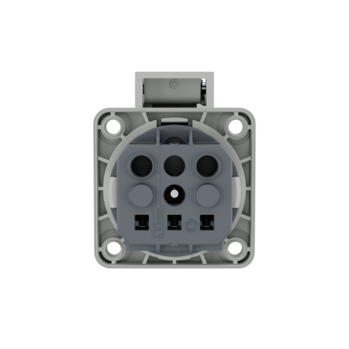 KIFUTÓ TÍPUS - helyettesítő termék a leírásban - MENNEKES 11010 csapfedeles háztartási (Schuko) beépíthető dugalj 16A 2P+E 230V világosszürke IP44 - csavarmentes