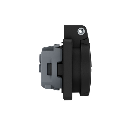 MEGSZŰNT - helyettesítő termék a leírásban - MENNEKES 11012 csapfedeles háztartási (Schuko) beépíthető dugalj 16A 2P+E 230V fekete IP44 - csavarmentes