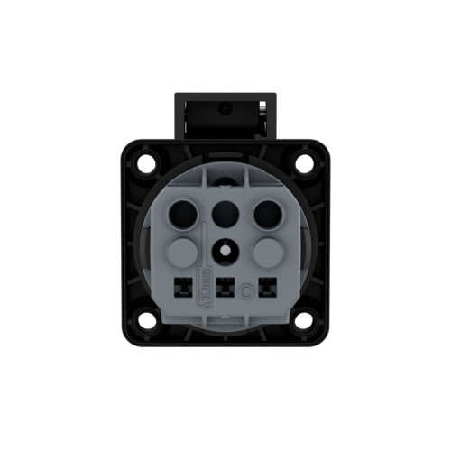 MEGSZŰNT - helyettesítő termék a leírásban - MENNEKES 11012 csapfedeles háztartási (Schuko) beépíthető dugalj 16A 2P+E 230V fekete IP44 - csavarmentes