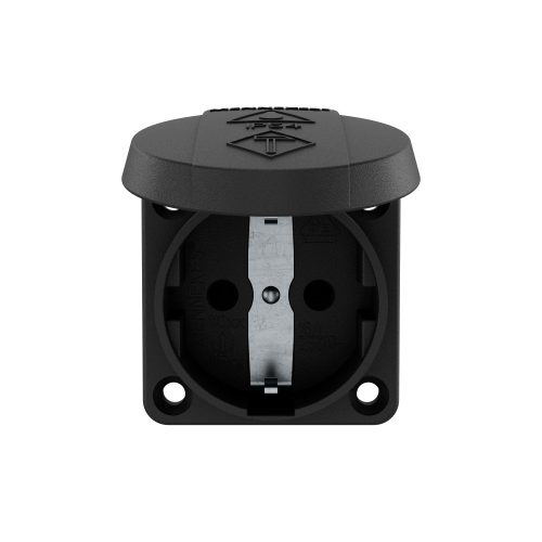 MEGSZŰNT - helyettesítő termék a leírásban - MENNEKES 11012 csapfedeles háztartási (Schuko) beépíthető dugalj 16A 2P+E 230V fekete IP44 - csavarmentes