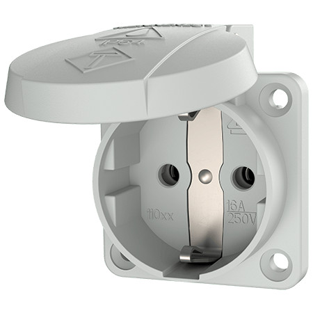 MENNEKES 11030 csapfedeles háztartási (Schuko) beépíthető dugalj 16A 2P+E 230V világosszürke IP44 - csavaros