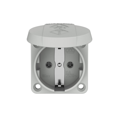 MENNEKES 11030 csapfedeles háztartási (Schuko) beépíthető dugalj 16A 2P+E 230V világosszürke IP44 - csavaros