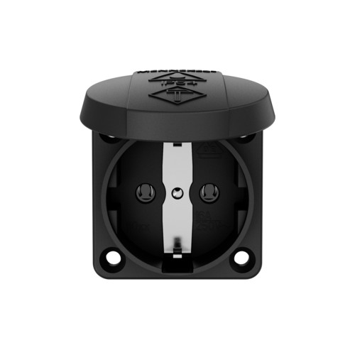 MENNEKES 11032 csapfedeles háztartási (Schuko) beépíthető dugalj 16A 2P+E 230V fekete IP44 - csavaros