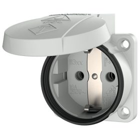   MENNEKES 11330 csapfedeles háztartási (Schuko) beépíthető dugalj gumis peremmel 16A 2P+E 230V világosszürke IP54 - csavaros