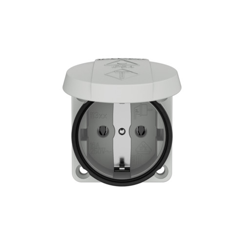 MENNEKES 11330 csapfedeles háztartási (Schuko) beépíthető dugalj gumis peremmel 16A 2P+E 230V világosszürke IP54 - csavaros