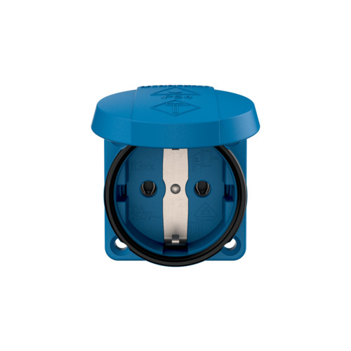 MENNEKES 11331 csapfedeles háztartási (Schuko) beépíthető dugalj gumis peremmel 16A 2P+E 230V kék IP54 - csavaros