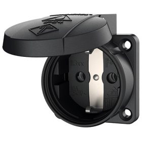   MENNEKES 11332 csapfedeles háztartási (Schuko) beépíthető dugalj gumis peremmel 16A 2P+E 230V fekete IP54 - csavaros