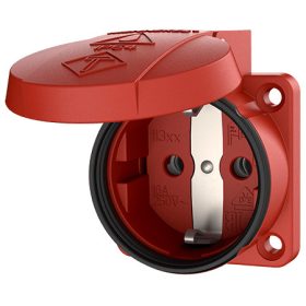   MENNEKES 11333 csapfedeles háztartási (Schuko) beépíthető dugalj gumis peremmel 16A 2P+E 230V piros IP54 - csavaros