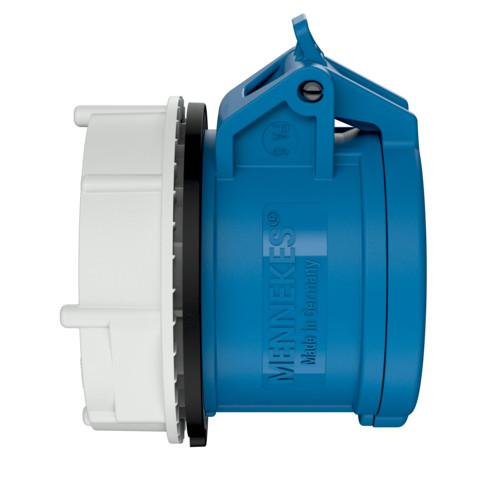 MENNEKES 987 beépíthető ipari aljzat 32A 3p (2p+E) 230V kék IP44 - egyenes, rögzítőgyűrűvel