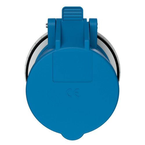 MENNEKES 987 beépíthető ipari aljzat 32A 3p (2p+E) 230V kék IP44 - egyenes, rögzítőgyűrűvel