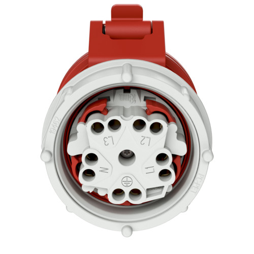 MENNEKES 989 beépíthető ipari aljzat 32A 5p (3p+N+E) 400V piros IP44 - egyenes, rögzítőgyűrűvel