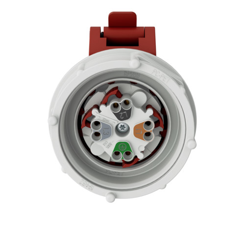 MENNEKES 998 beépíthető ipari aljzat 16A 4p (3p+E) 400V piros IP44 - egyenes, rögzítőgyűrűvel