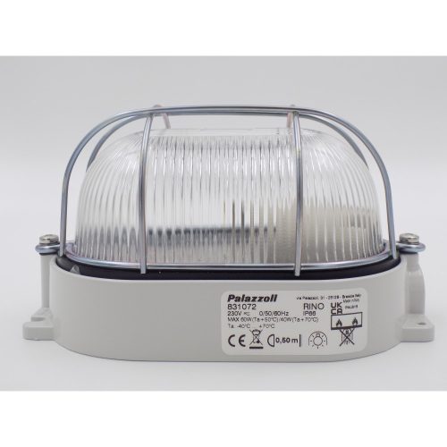 Palazzoli 831072 RINO 60W óvális alumínium hajólámpa E27 porcelán foglalattal és fém védőráccsal IP66