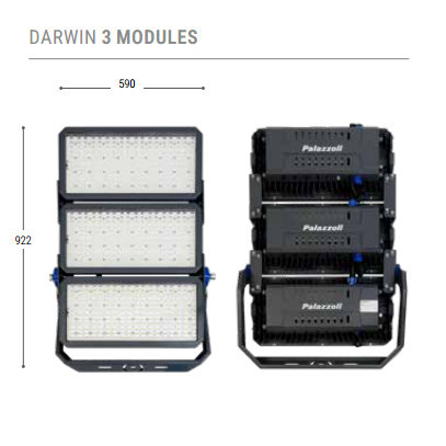 Palazzoli 835314DA DARWIN SOROZATÚ REFLEKTOR 3 MODULOS DALI 1200W 4K 50 ASZIMMETRIKUS KESKENY SUGARÚ