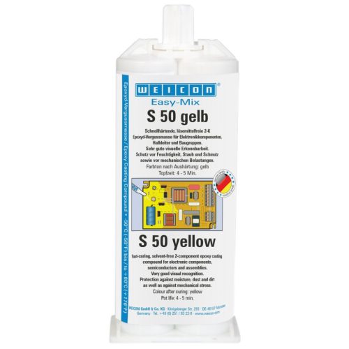 Weicon Easy-Mix S50 Yellow - jól látható, gyorsan kötő, jól tapadó, ütésálló, 2k epoxi ragasztó - 50 ml - élénksárga