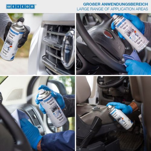 Weicon Cockpit Spray - járműbelső ápoló és vízlepergető anyag műanyag- és gumialkatrészekhez - 400 ml - átlátszó