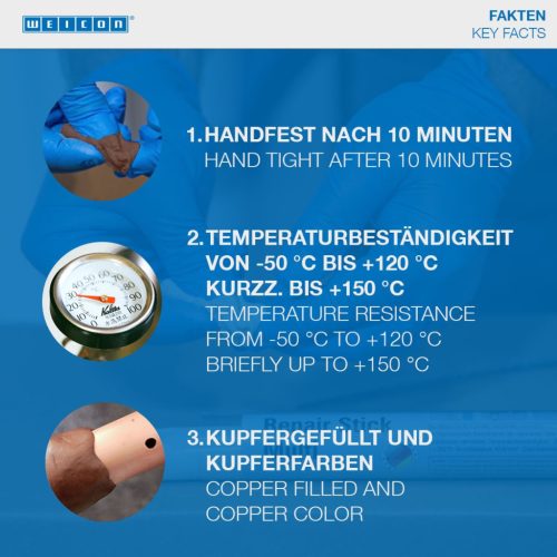 Weicon Repair Stick Copper - VÖRÖSRÉZ töltetű kétkomponensű javítógyurma 57g - extrém gyors kötési idő