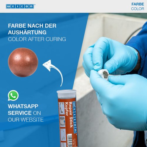 Weicon Repair Stick Copper - VÖRÖSRÉZ töltetű kétkomponensű javítógyurma 57g - extrém gyors kötési idő