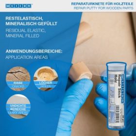   Weicon Repair Stick Wood - ásványi anyag töltetű kétkomponensű javítógyurma 28g - fa alkatrészek tartós javítására