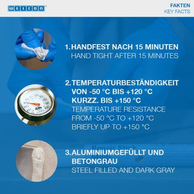 Weicon Repair Stick Aluminium - ALUMÍNIUM töltetű kétkomponensű javítógyurma 57g - nem korrodáló