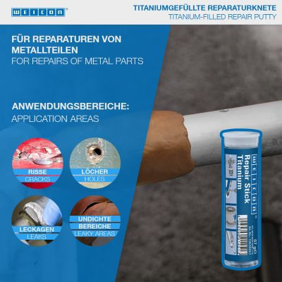 Weicon Repair Stick Titanium - Titán töltetű kétkomponensű javítógyurma 57g - kopás- és hőálló - lassú kötésidő