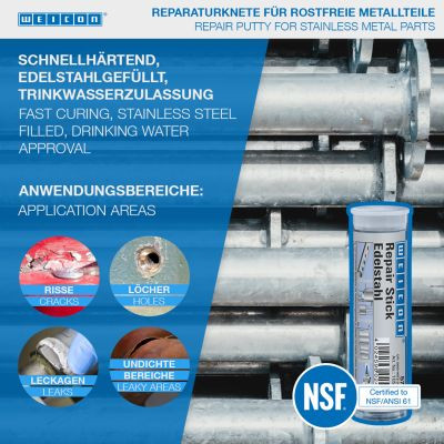 Weicon Repair Stick Stainless Steel - ACÉL töltetű kétkomponensű javítógyurma 57g - saválló acélok javításához