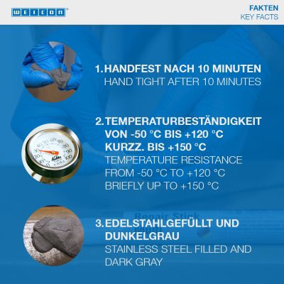 Weicon Repair Stick Stainless Steel - ACÉL töltetű kétkomponensű javítógyurma 57g - saválló acélok javításához