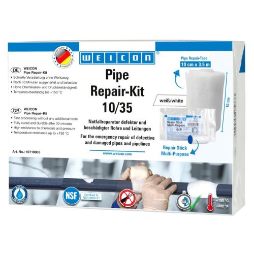 Weicon Pipe-Repair Kit 10/35 - vízre aktiválódó üvegszál erősített önvulkanizáló javítószalag és 2-k gyurma - NSF - fehér